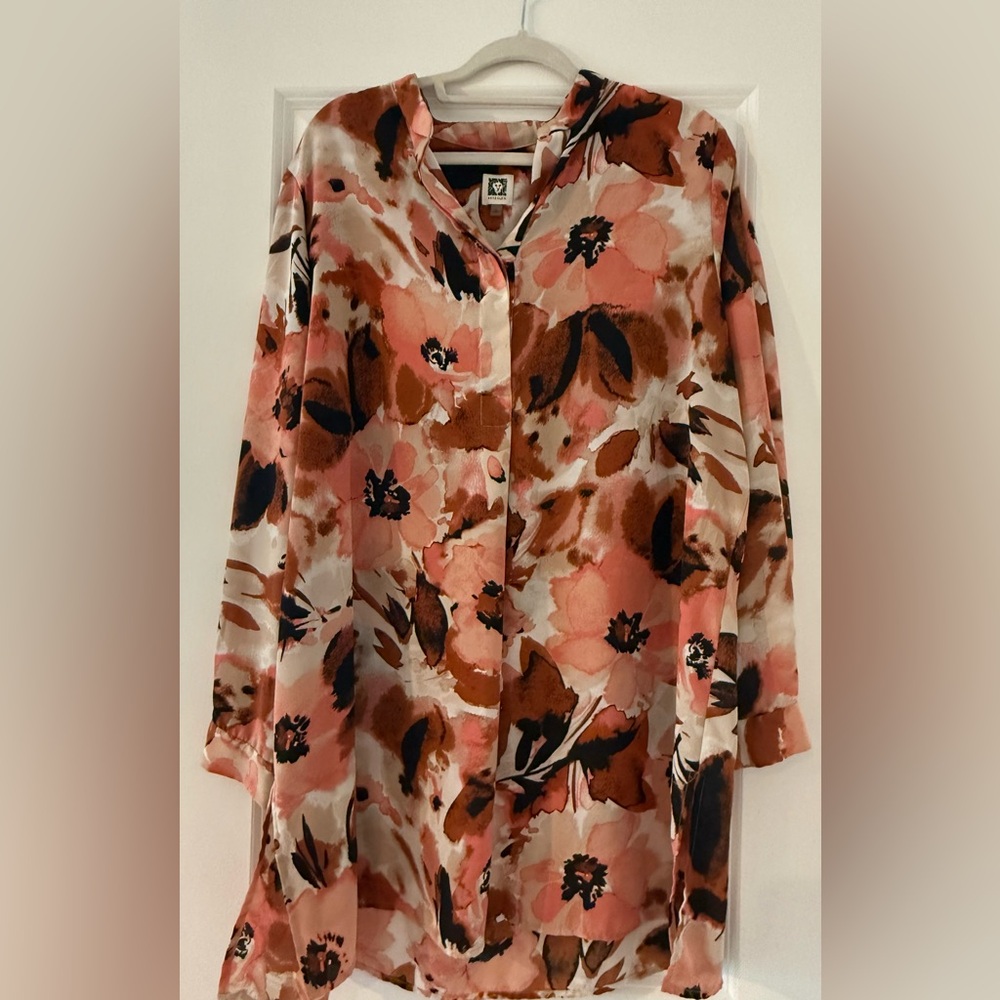 Anne Klein Floral Button-Up Blouse Tunic